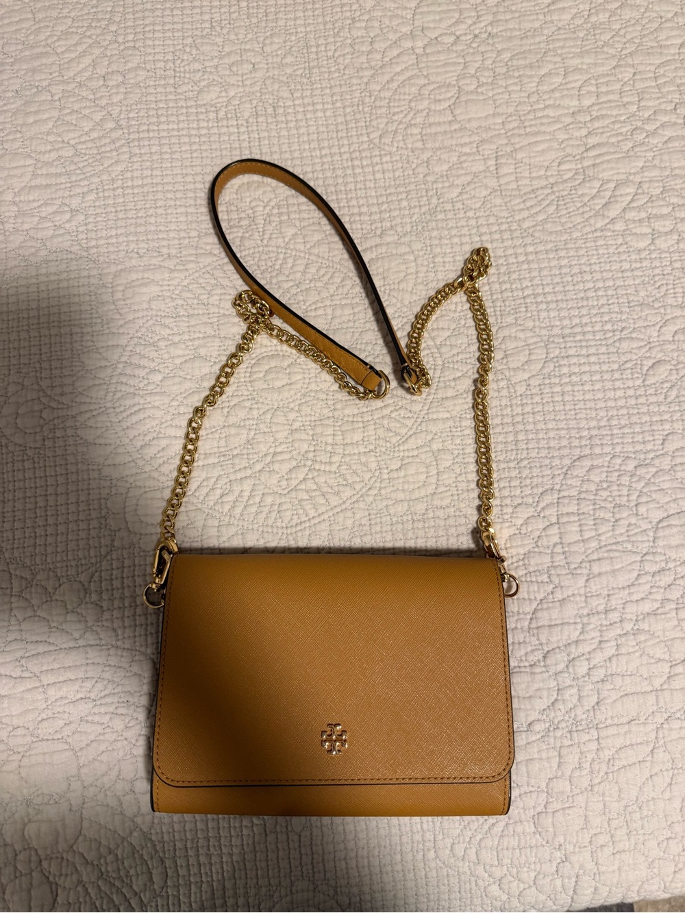 Tory Burch Tan Saffiano Leather Chain Crossbody Bag